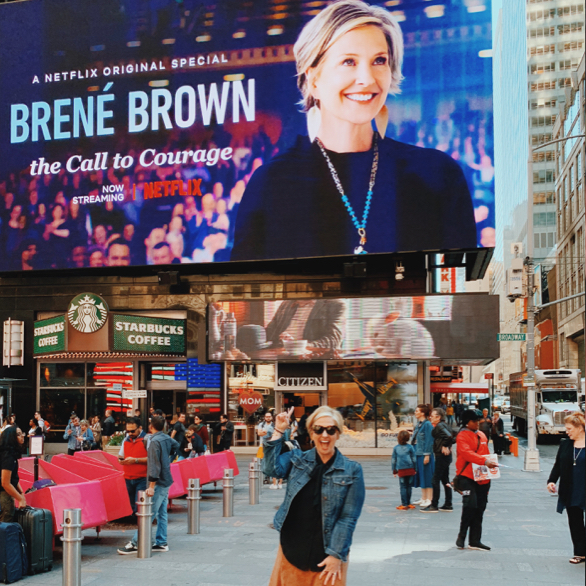Brené in Times Square with The Call to Courage billboard